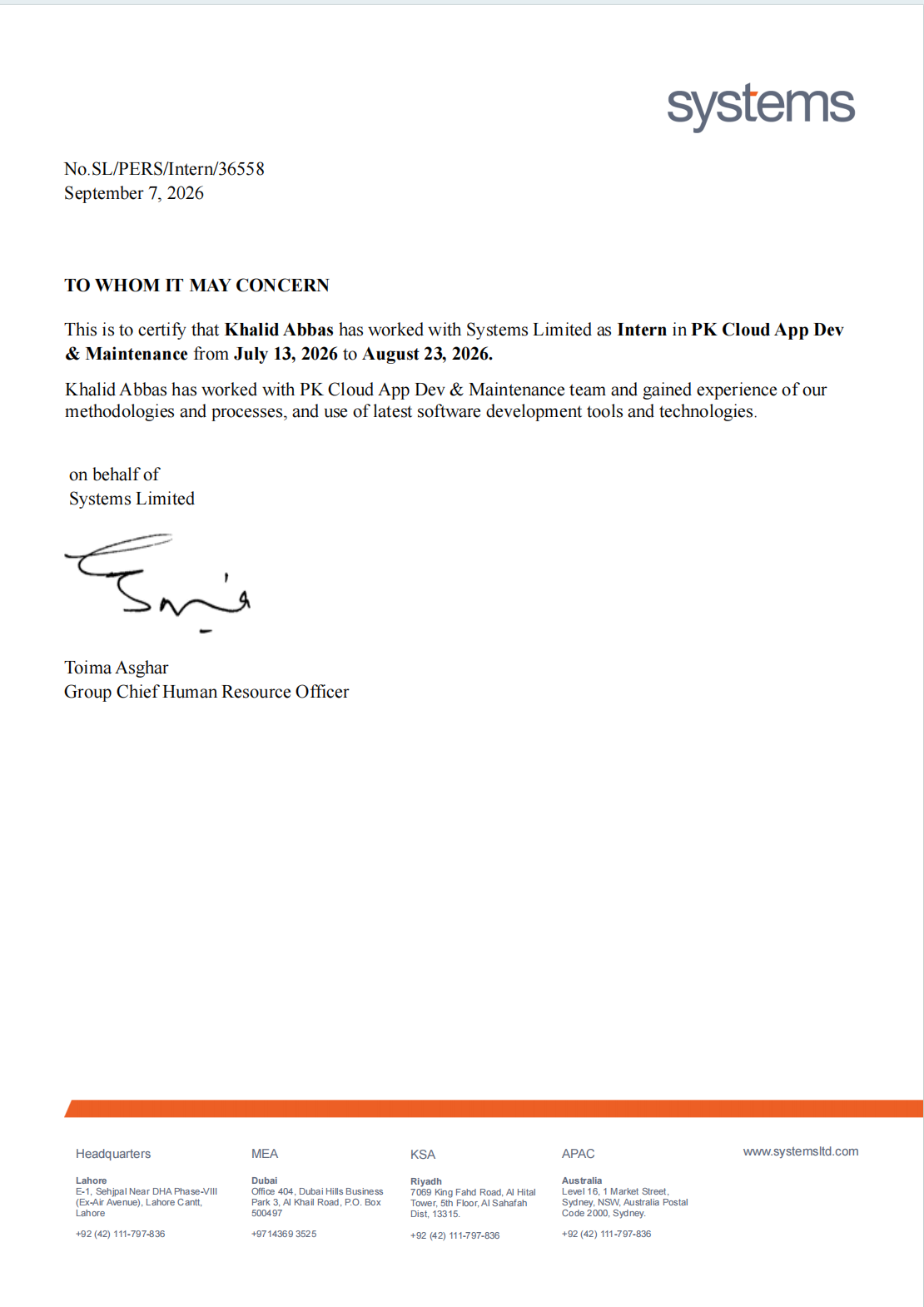 Systems Limited CADM Certification