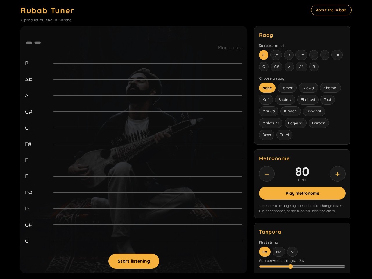 Rubab Tuner — Acoustic Spectrum Analyzer live landing preview